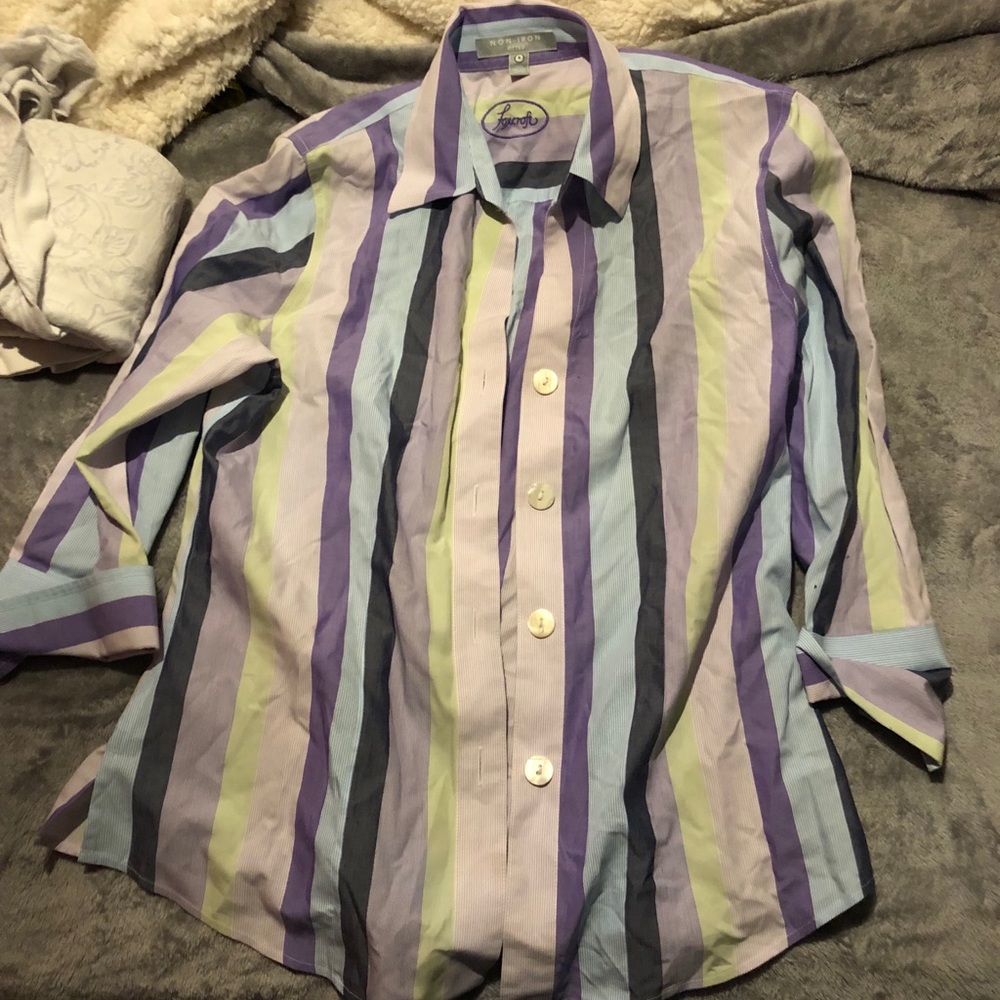 Striped 3/4 sleeve button up shirt